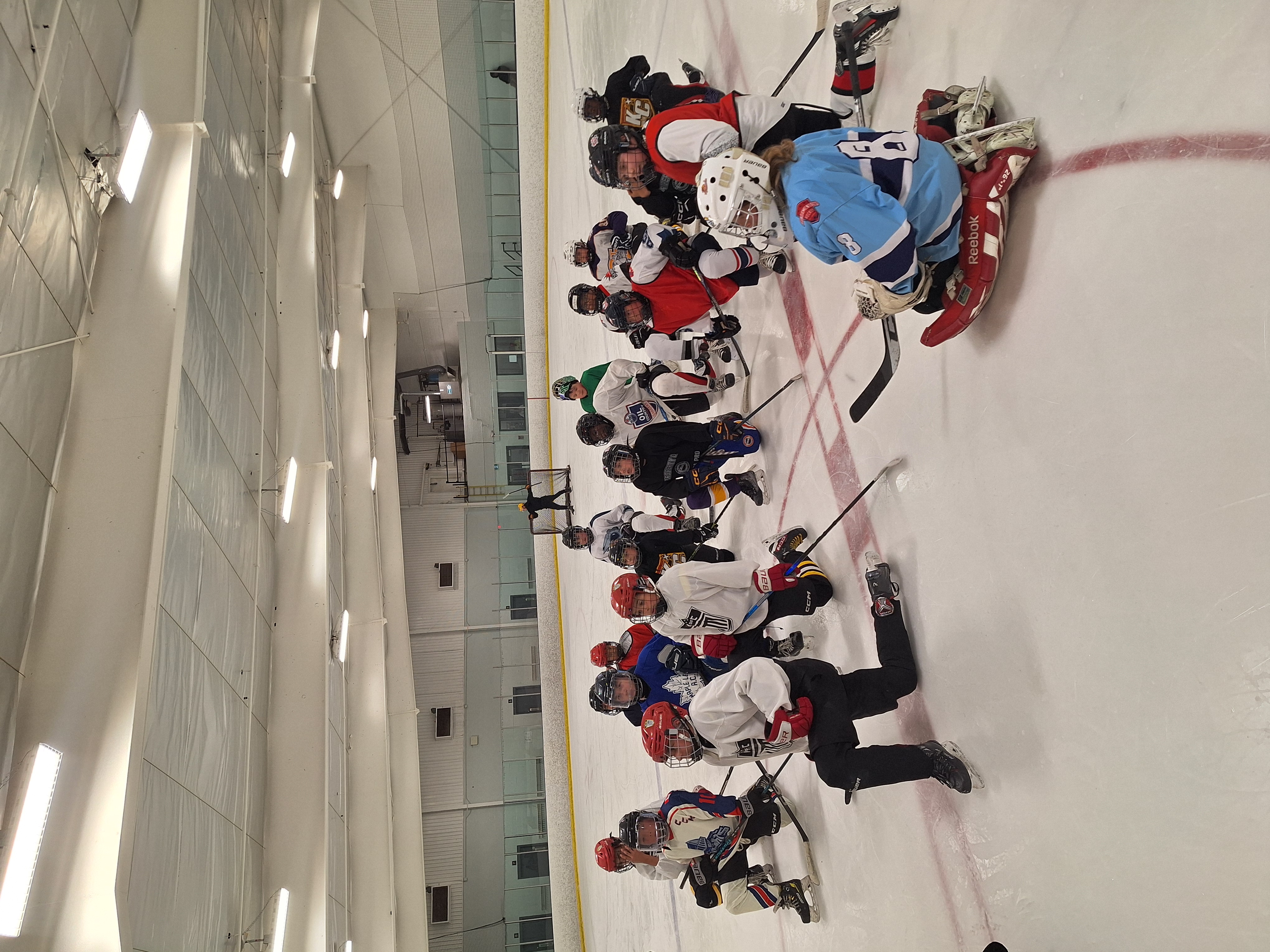 ABG Elite Skills players gathered on the ice during summer camp
